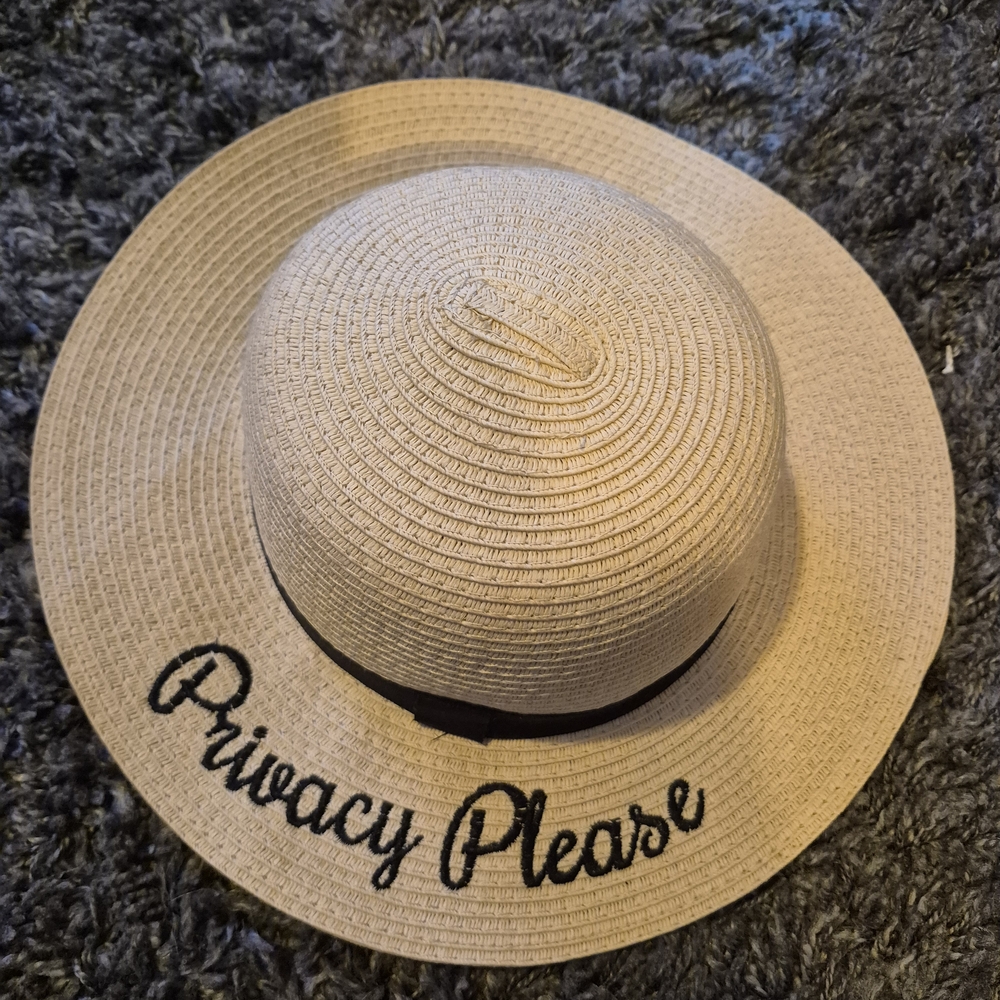 LC Lauren Conrad Beige Straw Sun Hat with Black Script